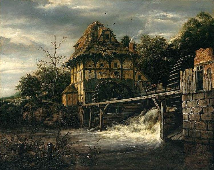RUISDAEL, Jacob Isaackszon van Two Undershot Watermills with Men Opening a Sluice oil painting image